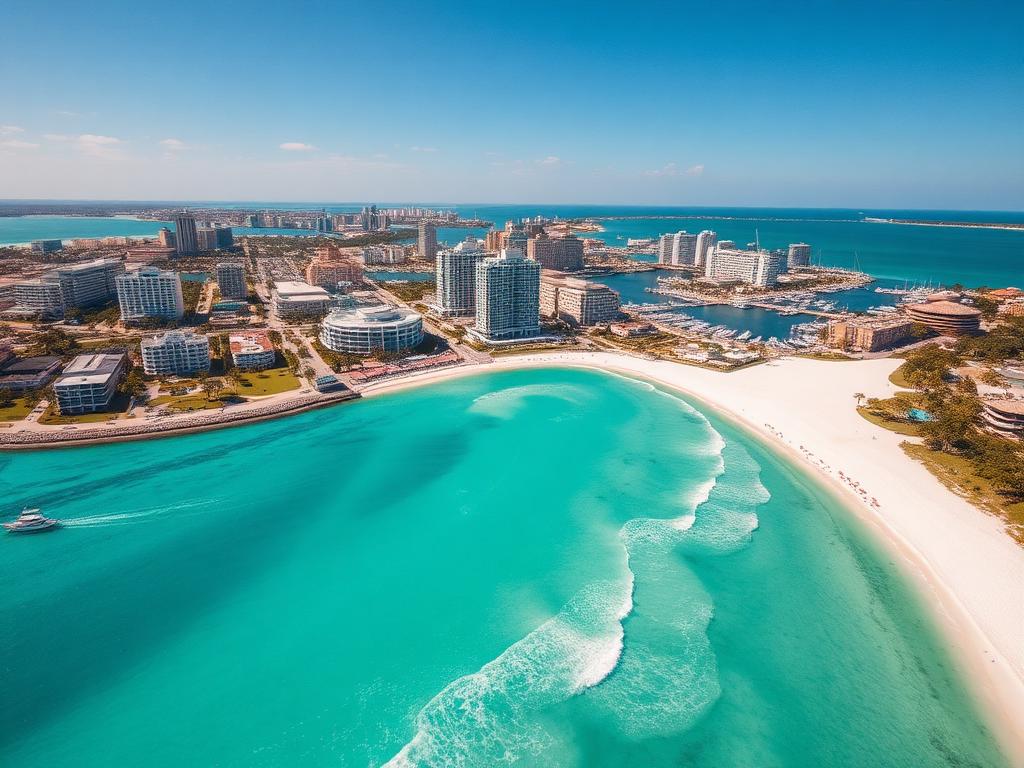 Aerial view of Sarasota and Siesta Key beach with turquoise water